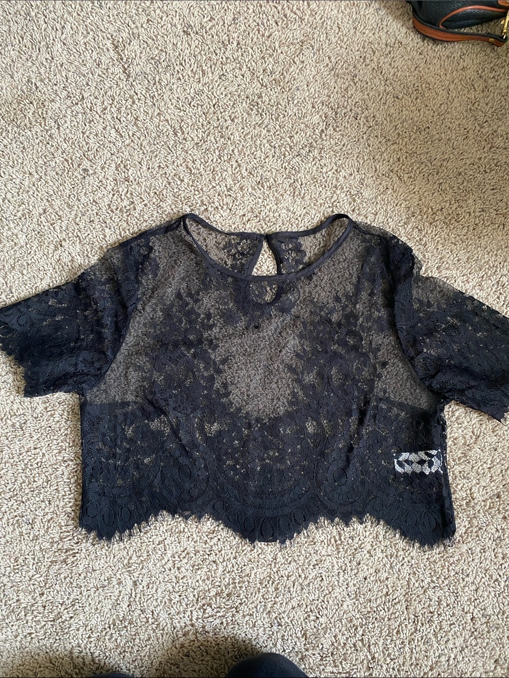 SHEIN Black Floral Lace Cropped Blouse